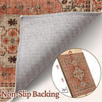Tangsoo 8x10 Area Rug for Living Room, Washable Vintage Rug Indoor Boho Non Slip Large Area Rugs, Print Distressed Terracotta Carpet, Soft Low Pile Foldable Floor Rug for Bedroom Dining Room