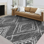 ReaLife Rugs Machine Washable Area Rug - Living Room Bedroom Bathroom Kitchen Entryway Office - Padded Low Pile Stain Resistant Premium - Moroccan Diamond Tribal - Jax - Gray 5' x 7'