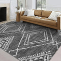 ReaLife Rugs Machine Washable Area Rug - Living Room Bedroom Bathroom Kitchen Entryway Office - Padded Low Pile Stain Resistant Premium - Moroccan Diamond Tribal - Jax - Gray 4' x 6'