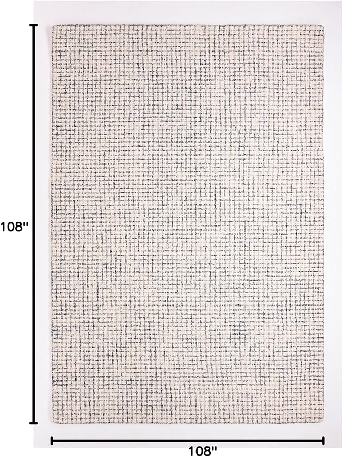 Hand-Tufted 100% Wool Pile Area Rug – Geometric Textured Grid Check Pattern – Thick and Durable Floor Carpet for Bedroom, Living Room, Kids Room, and Dining Area (Ivory, Denim, 9' Round)