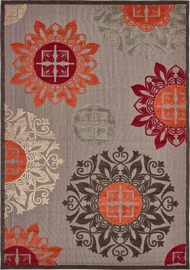 Unique Loom Outdoor Modern Collection Area Rug - Chicago (7' 1" x 10' Rectangle, Brown/ Orange)