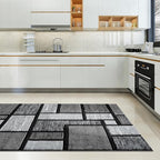 Area Rug Modern 2x7 Grey Black Squares Geometry Soft Hand Carved Contemporary Floor Carpet Fluffy Texture for Indoor Living Dining Room and Bedroom Area