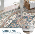 Bavni Kitchen Rug 2x7 Runner Rugs for Hallways Entryway, Washable Vintage Print Carpet, Ultra-Thin Chenille Low Pile Lightweight Rug with Non Slip Backing, Blue/Orange