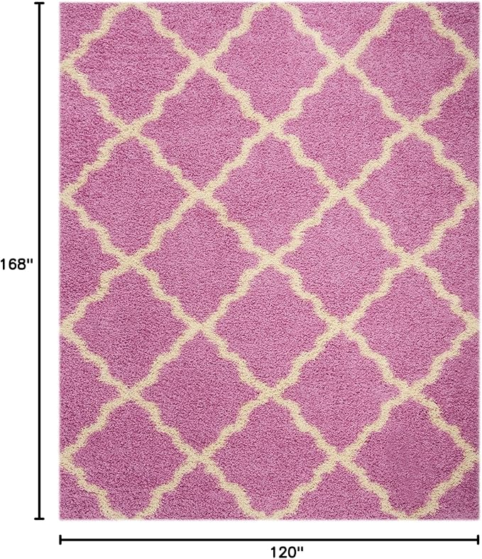 SAFAVIEH Dallas Shag Collection Area Rug - 10' x 14', Pink & Ivory, Trellis Design, Non-Shedding & Easy Care, 1.5-inch Thick Ideal for High Traffic Areas in Living Room, Bedroom (SGD257I)