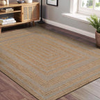 Beverly Rug Easy Jute Framed Border Rug 8x10 Washable Durable Indoor Outdoor Area Rugs for Living Dining Room Patio Office Stain Resistant Non Shedding Casual Indoor Outside Carpet 8 x 10 Natural