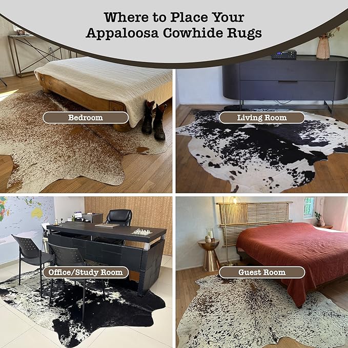 Genuine Cowhide Rug - Natural Leather Hide Rugs for Living Room & Area Rug for Bedroom - Real Cowhides Rug for Rustic Home Decor - Black Speckled Cowhide Rugs Collection, 6x6-7ft