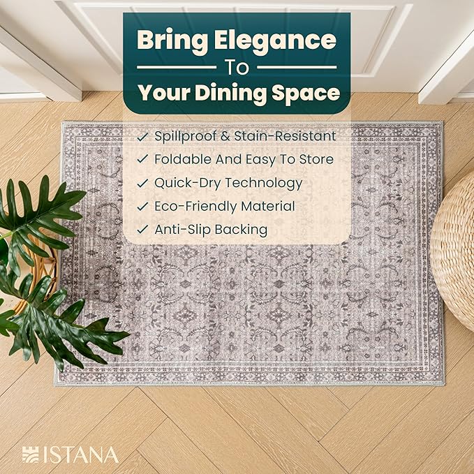 Istana Rugs 2x3 - Beige Grey/Light Cream Area Rug - Foldable 2x3 Washable Rug Non Slip - Anti-Slip Home Area Rugs - Soft Microfiber Non Skid Area Rug