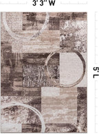 Rugshop Contemporary Abstract Circle Design Area Rug, Non-Shedding Carpet for Bedroom, Home Office, or Nursery, Brown, 3'3" x 5'