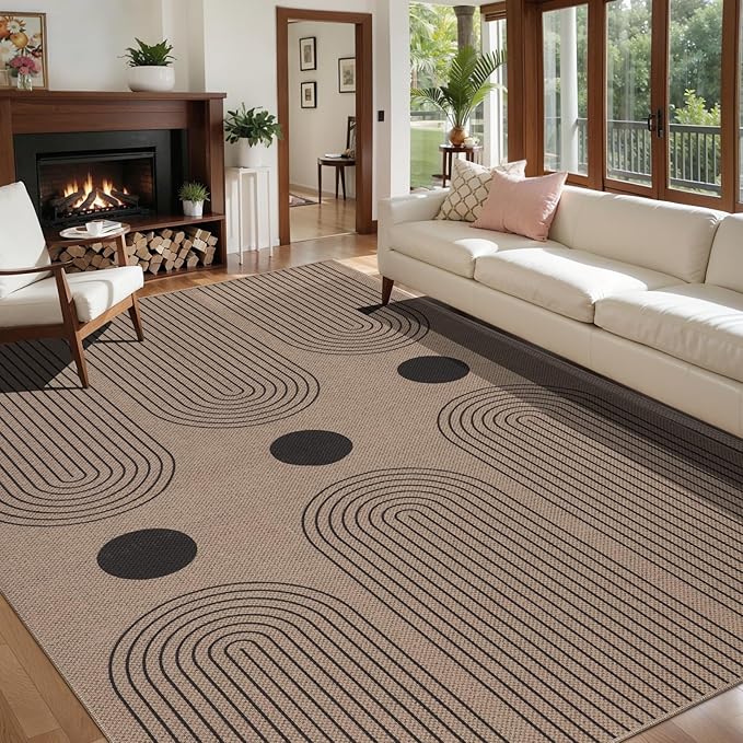 Tangsoo Rainbow Easy Jute Rug 6x9 Washable Area Rugs for Living Room,Farmhouse Non Slip Indoor Outdoor Carpet,Modern Office Mat for Backyard Dining Room Patio Bedromm Sunroom Decor