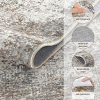 Area Rug Living Room Rugs - 9x12 Washable Large Soft Indoor Neutral Modern Abstract Low Pile Rug Carpet for Bedroom Dining Room Farmhouse Home Office - Brown/Grey/Black