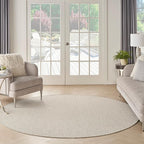 Nourison Home Courtyard Ivory Silver 6' x Round Area Rug - Easy Clean, Non Shedding, Bed Room, Living Room, Dining Room, Kitchen (6' x Round)