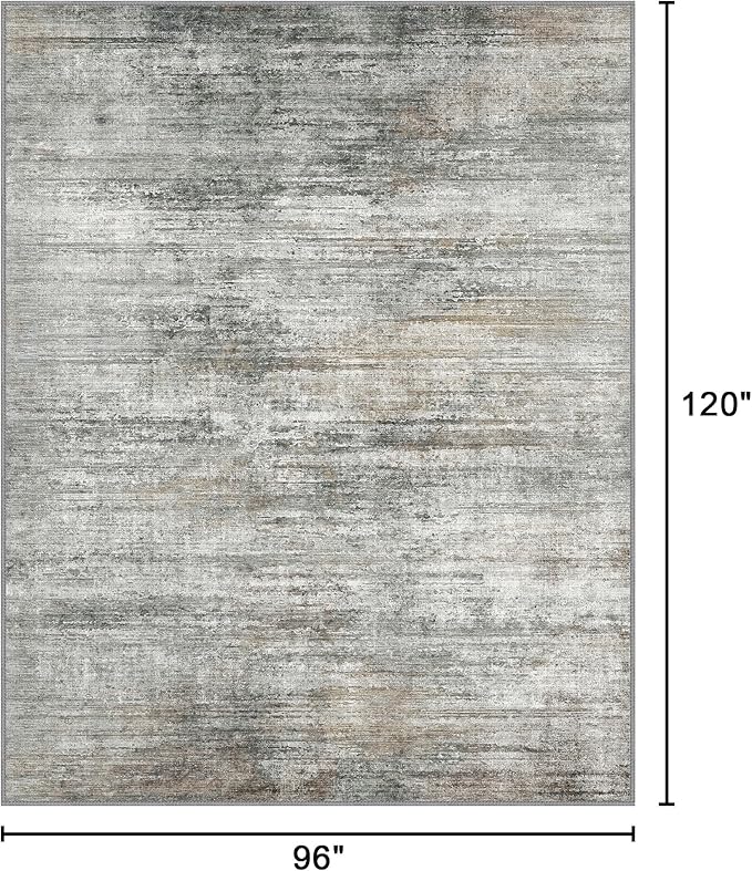 Bavni 8x10 Area Rugs, Modern Low Plie Living Room Rugs, Large Machine Washable Rug Non-Slip, Soft Pet Friendly Rugs for Bedroom, Playroom, Dining Room, Indoor, Granite Gray