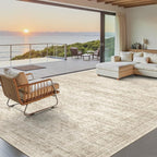 9x12 Area Rugs for Living Room, Non Slip Machine Washable Vintage Rugs, Low Pile Lightweight Large Rug for Bedroom, Dining Room, Home Office Beige