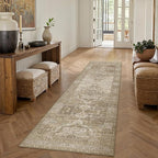 2x8 Washable Vintage Runner Rug for Living Room Bedroom Non Slip Distressed Traditional Soft Runner Rug Beige Brown Low Pile Lightweight Floral Runner Kitchen Hallway Balcony