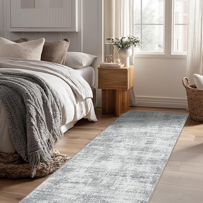 Modern Abstract Neutral Grey Kitchen Rugs Non Slip Washable Low Pile Bedside Rug Runners 2x6 Light Gray Floor Covering Carpet for Bathroom Laundry Room 2 x 6
