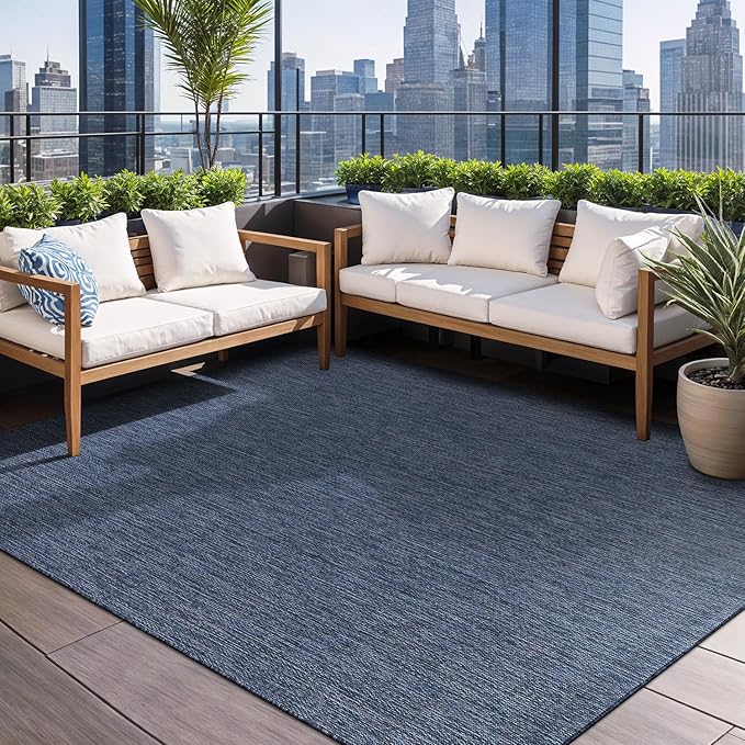 Beverly Rug Indoor Outdoor Rug 8x10, Washable Outside Carpet for Patio, Deck, Porch, Solid Modern Area Rug, Water Resistant, Azure Blue