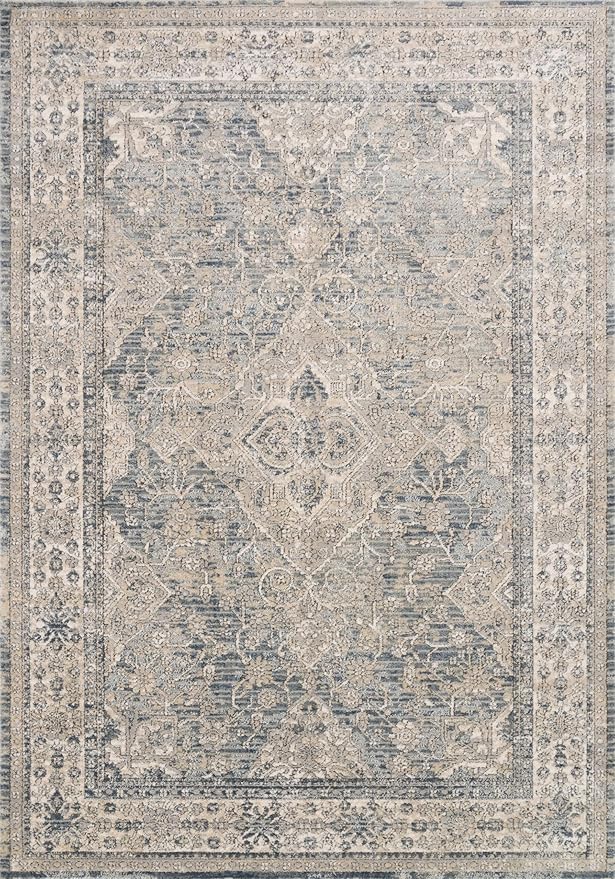 Loloi Teagan Collection TEA-04 Sky/Natural 11'-6" x 15' Area Rug, Large, Soft Neutral Rug, High-Traffic for Living Room, Bedroom, Home Office, Dining Area