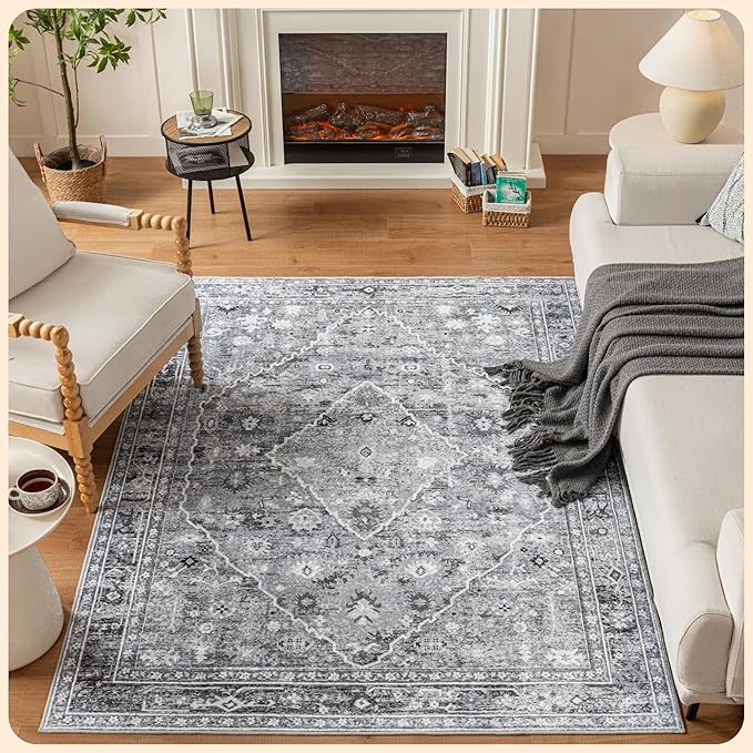 Istana 5x7 Area Rug - Grey Rugs for Living Room 5x7 - Foldable Rugs for Bedroom - Stain Resistant Washable Rug - Eco-Friendly Boho Area Rugs - Easy to Clean Living Room Rug