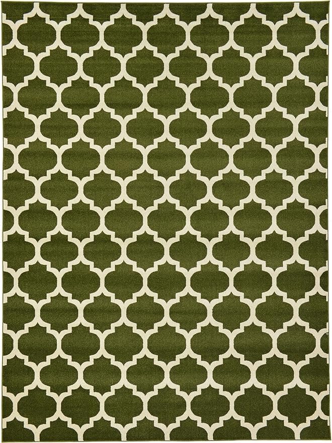 Rugs.com Lattice Collection Rug – 9' x 12' Dark Green Medium Rug Perfect for Living Rooms, Large Dining Rooms, Open Floorplans