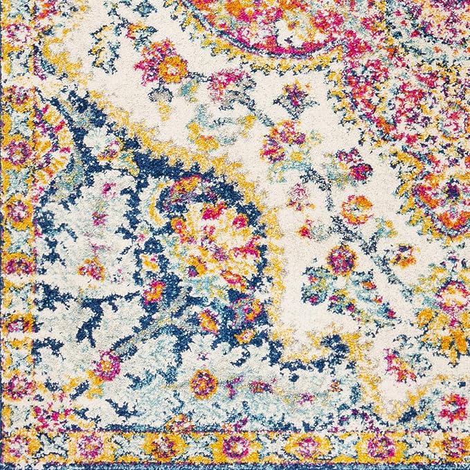 Livabliss Area Rugs - 3x10 Romaine Vintage Boho Fuchsia Mustard Blue Runner Area Rug for Living Room Bedroom - Floral Medallion Stain Resistant Carpet for Kitchen, Nursery, Office (2'7" x 10', Runner)