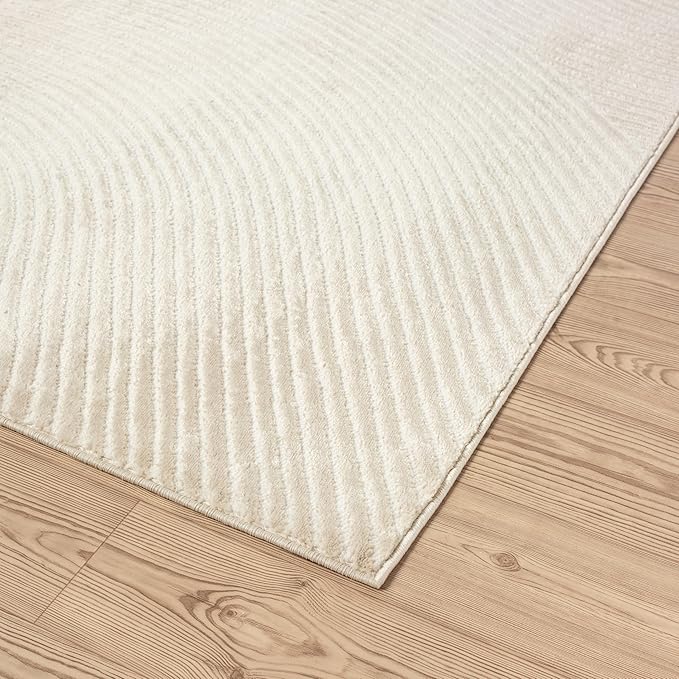 Abani Neutral Beige Area Rug 6' Round for Living Room, Bedroom - Zen Reiki Circles Pattern - Durable & Easy to Clean
