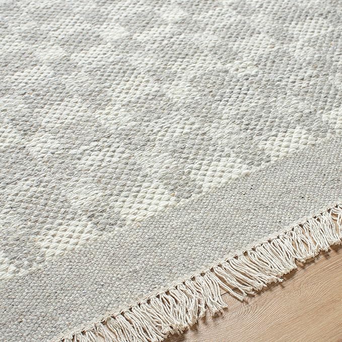 Mark&Day Wool Rugs, 9x12 Clinten Solid and Border Ivory Checkered Rug, Ivory Carpet for Living Room, Bedroom or Kitchen (8'10" x 12')