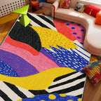 Pop Art Rug, Colorful Abstract Area Rug 6x8, Hippie Aesthetic Funky Low Pile Non Skip Carpets Home Decor #C009