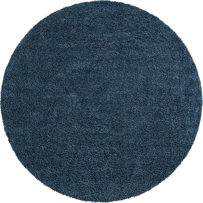 Unique Loom Davos Shag Collection Area Rug - Solid (10' Round, Marine Blue)