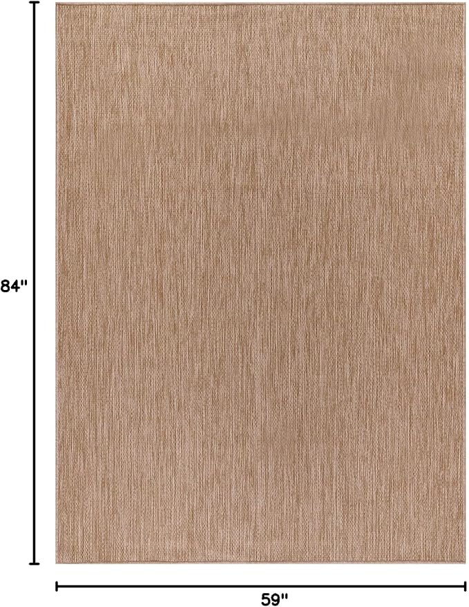 Beverly Rug Indoor Outdoor Rug 5x7, Washable Outside Carpet for Patio, Deck, Porch, Solid Modern Area Rug, Water Resistant, Jute Beige