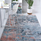 Rugs.com Leipzig Collection Area Rug – 4' x 6' Blue Low-Pile Rug Perfect for Entryways, Kitchens, Breakfast Nooks, Accent Pieces…