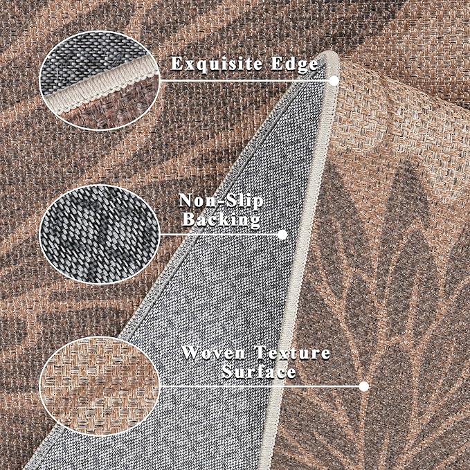 Floral Easy Jute Rug 3x5 Outdoor Entryway Rug Washable Area Rugs for Living Room Bedroom Non Slip Neutral Farmhouse Indoor Outdoor Carpet for Backyard Patio Office