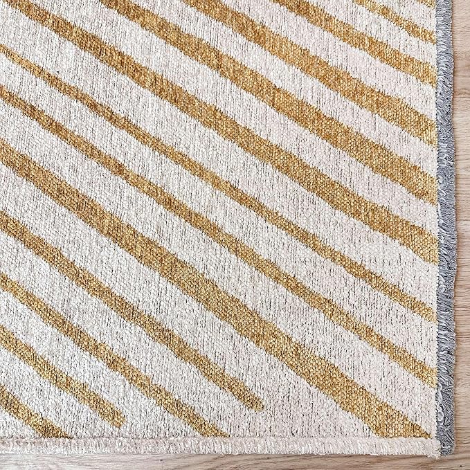 Alfa Rich 4x6 Geometric Gold Off White Washable Area Rugs for Living Room Bedroom Kitchen Cotton Rug