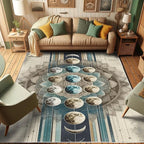 Ambesonne Lunar Art Decorative Rug, Oriental Bohemian Mandala with Moon Phase and Abstract Lines Modern, Quality Carpet for Bedroom Dorm and Living Room, 5' 1" X 7' 5", Cadet Blue and Eggshell