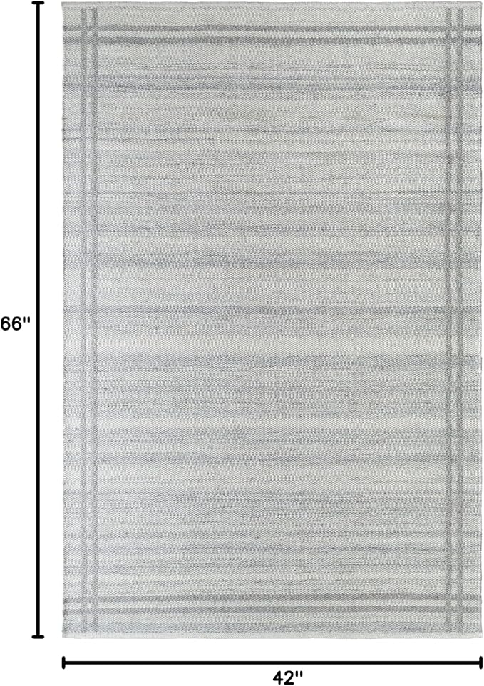 Mark&Day Wool Rugs, 4x6 Janmichael Solid and Border Gray Area Rug, Grey Ivory Carpet for Living Room, Bedroom or Kitchen (3'6" x 5'6")