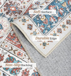 zesthome 8x10 Area Rugs for Living Room,Non-Slip Backing Washable Rugs,Vintage Large Area Rug，Stain Resistant Home Decor Rug (Navy Blue/Red,8'x10')