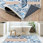 Fame Living Navy Blue Oushak Rug, Modern Small Rugs, Vintage, Turkish, Eclectic, Floral, Pastel, Washable, Door Mat, Doormat for Indoor Entrance, Entryway, Kitchen, Bathroom, Bedroom, Laundry, 2'x3'