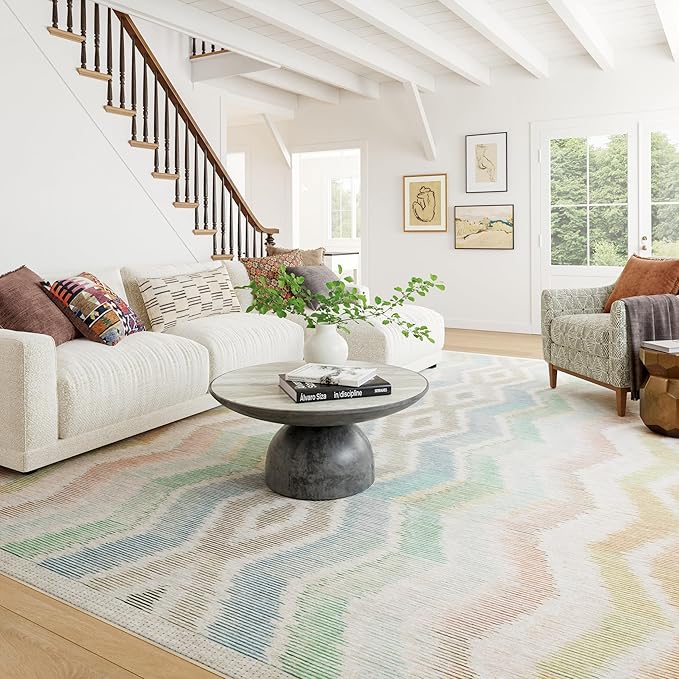 Dash & Albert Zarek Multi Machine Washable Rug, 2 X 3 Feet, Multicolored/White Chevron Pattern
