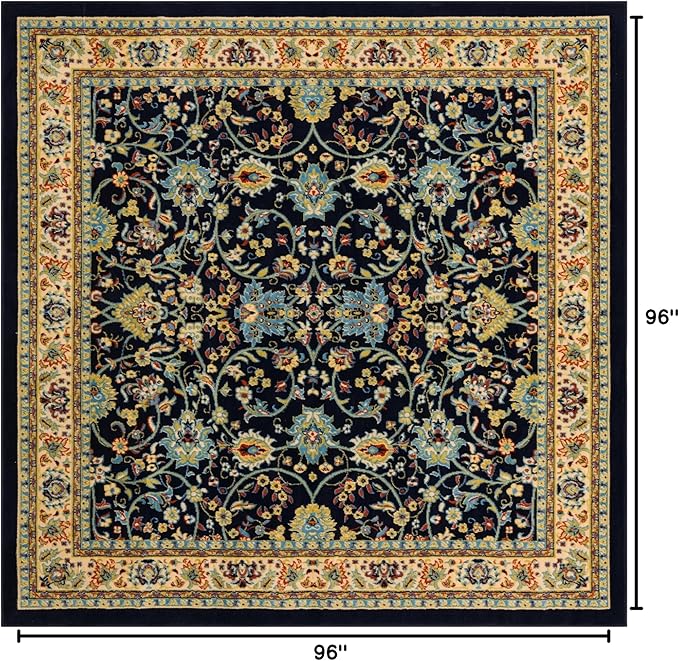 Rugs.com Yasmin Collection Rug – 8 Ft Square Navy Blue Medium Rug Perfect for Living Rooms, Kitchens, Entryways