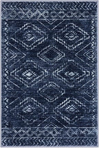 KILOCOCO Area Rug 4'x6' Entryway Rug Washable Bedroom Rugs Non Slip Printed Boho Low-Pile Rubber Backed Blue Soft Rugs for Kitchen Living Room Dining Geometric Moroccan Carpet, Dark Blue