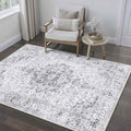 HUGEAR Washable 3x5 Area Rugs Retro Grey Living Room Bedroom Rug Vintage Distressed Non Slip Stain Resistant Low Pile Neutral Throw Carpet for Home Decor