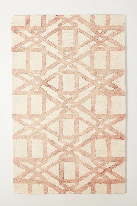 Hand-Tufted Wool Marengo Rug in Pink – Elegant Geometric Wool Carpet for Living Room & Bedroom – Soft Feel – 5 x 5