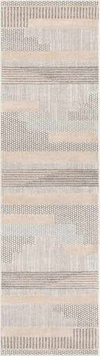 Well Woven Harlow Collection Briar Beige - Modern Tribal Minimalist Geometric 3x10 Runner Rug - Ideal for Hallway & Bedroom - Durable, Stain Resistant & Easy to Clean