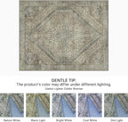 Bavni Washable Rug 3x5 Area Rug for Living Room Bedroom Dining, Washable Vintage Print Carpet, Ultra-Thin Chenille Low Pile Lightweight Rug with Non Slip Backing, Tan