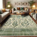 Ambesonne Leafy Design Decorative Rug, Boho Silhouettes of Jungle Leaves Grungy Stripes on Creamy Back, Quality Carpet for Bedroom Dorm and Living Room, 2' 2" x 3' 7", Laurel Green Champagne