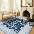 Fame Living Navy Blue Oushak Rug, Modern, Vintage, Turkish, Eclectic, Floral, Pastel, Washable, Area Rugs for Living Room, Dining, Bedroom, Office, Entryway, Foyer, Playroom, Nursery, 5'x6'9"