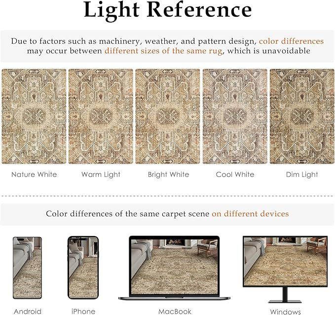 Brown Multi Area Rug 9x12 Vintage Washable Distressed Living Room Carpet Large Indoor Non Slip Traditional Medallion Retro Low Pile Accent Throw Rug Bedroom Kitchen Office Dining Room