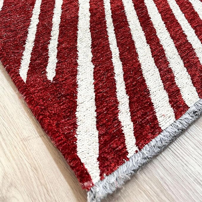Alfa Rich 5x8 Geometric Red Burgundy Off White Washable Area Rugs for Living Room Bedroom Cotton Rug