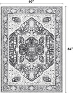 EnHomee 5x7 Area Rugs Washable for Bedroom, Boho Vintage Rugs, Foldable Area Rug for Dining Room, Non-Slip Soft Living Room Rug, Low Pile Large Carpet for Bathroom, Grey