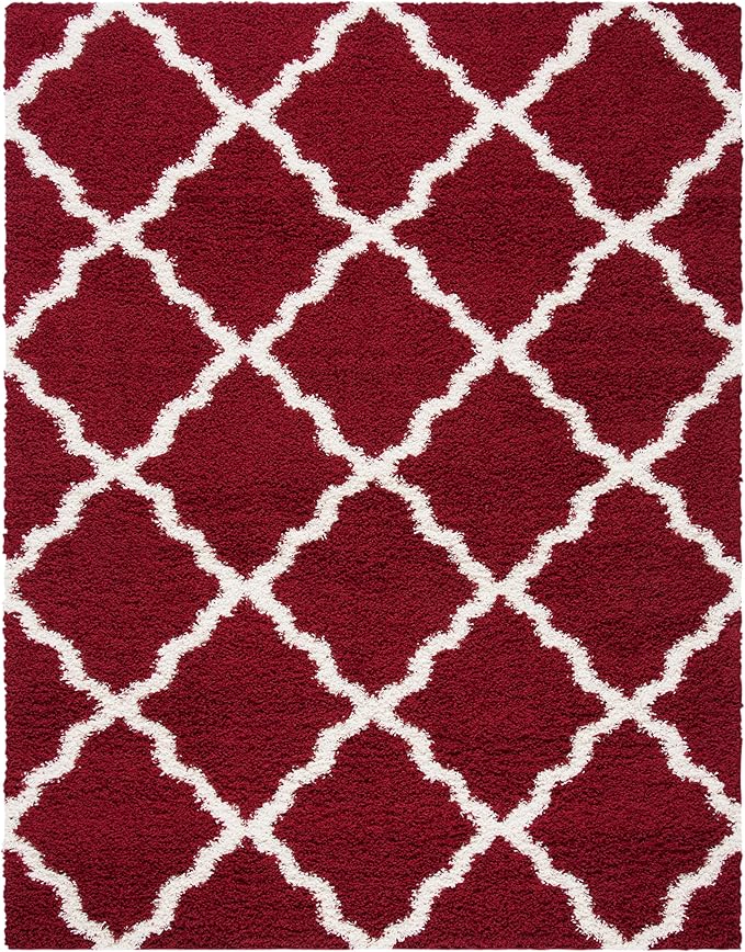 SAFAVIEH Dallas Shag Collection Area Rug - 8'6" x 12', Red & Ivory, Trellis Design, Non-Shedding & Easy Care, 1.5-inch Thick Ideal for High Traffic Areas in Living Room, Bedroom (SGD257Q)