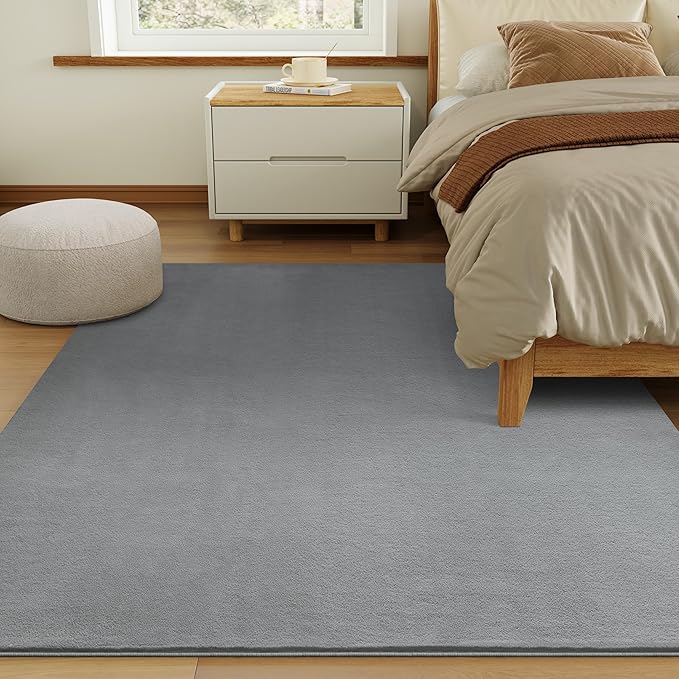Solid Washable Area Rug - 9x12 Medium Pile Faux Cashmere Carpet for Living Room Bedroom, Grey